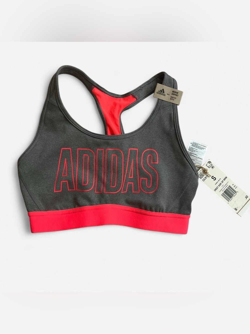 adidas Gray Sports Bra with neon pink Accent